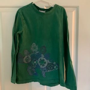 Hanna Andersson boys long sleeve shirt size 130 US 8 green stegosaurus.
